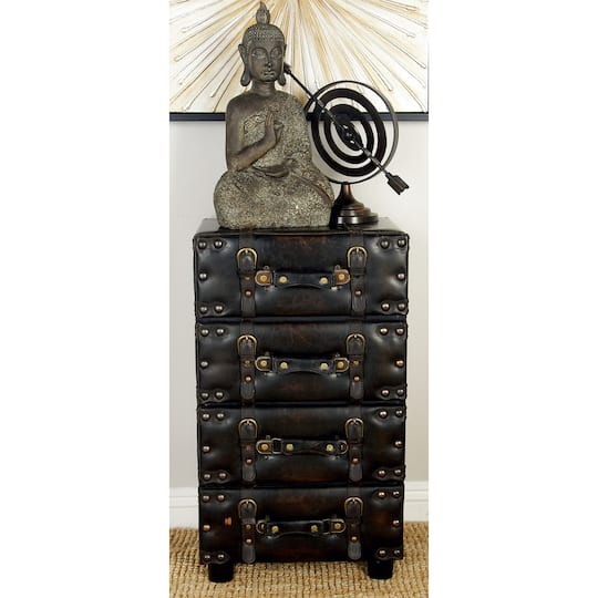 28" Black Faux Leather Traditional Chest